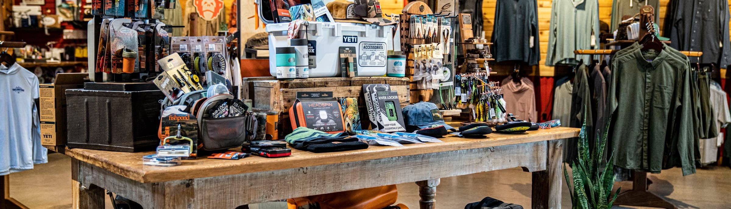 A table of small goods on the Tailwaters shop floor