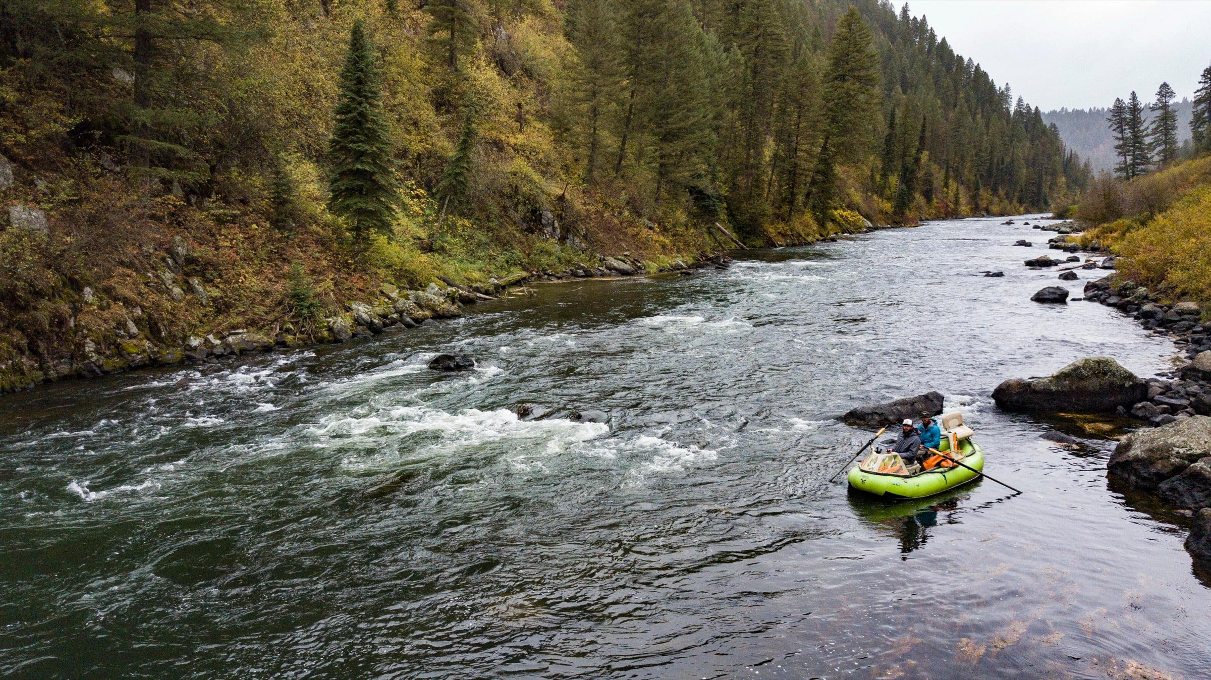 A drift boat working downstream