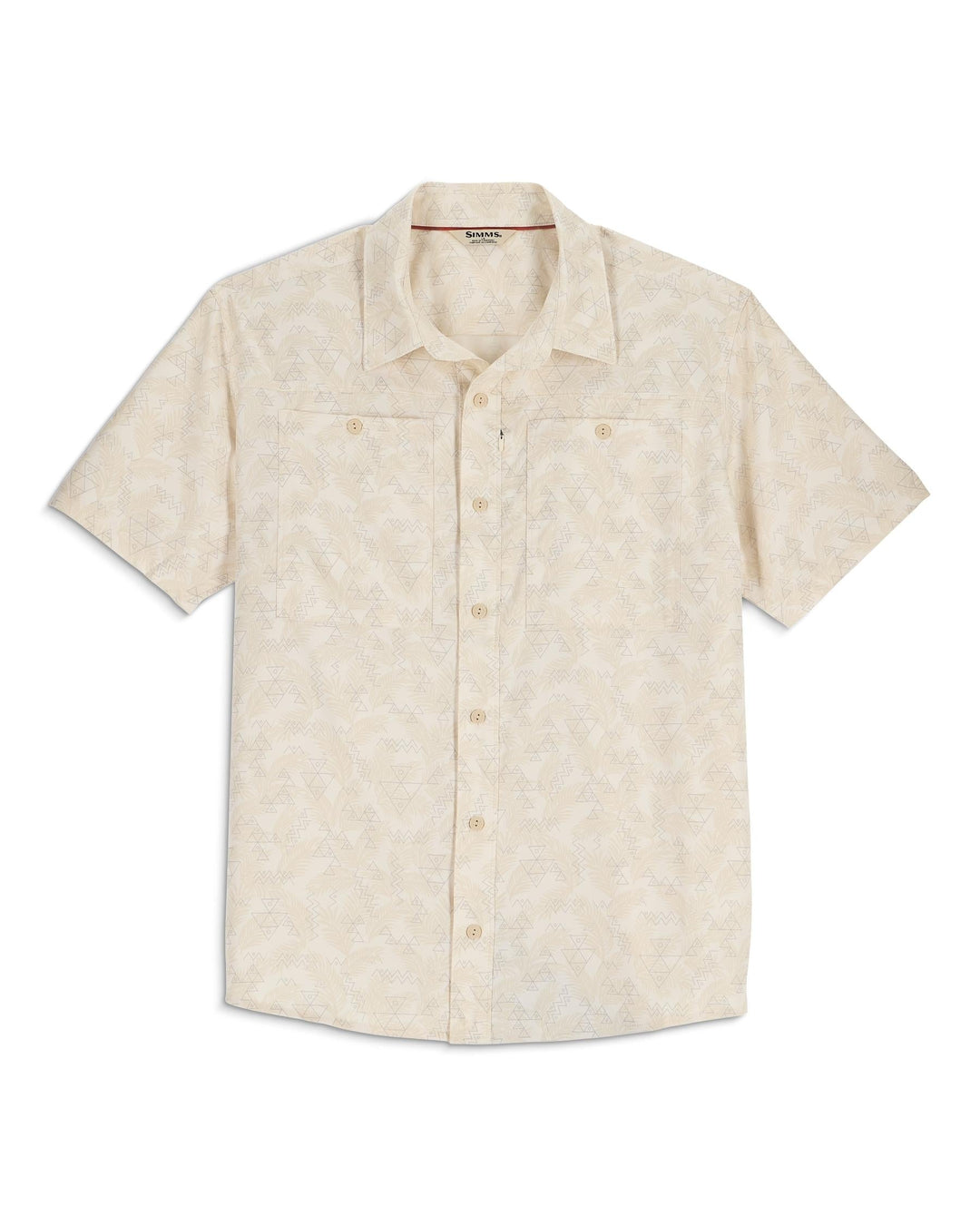 Simms Men's Launch SS Shirt, Palm Fish Line Parchment, front view