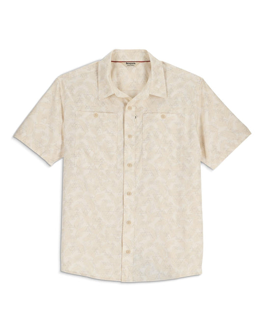 Simms Men's Launch SS Shirt, Palm Fish Line Parchment, front view
