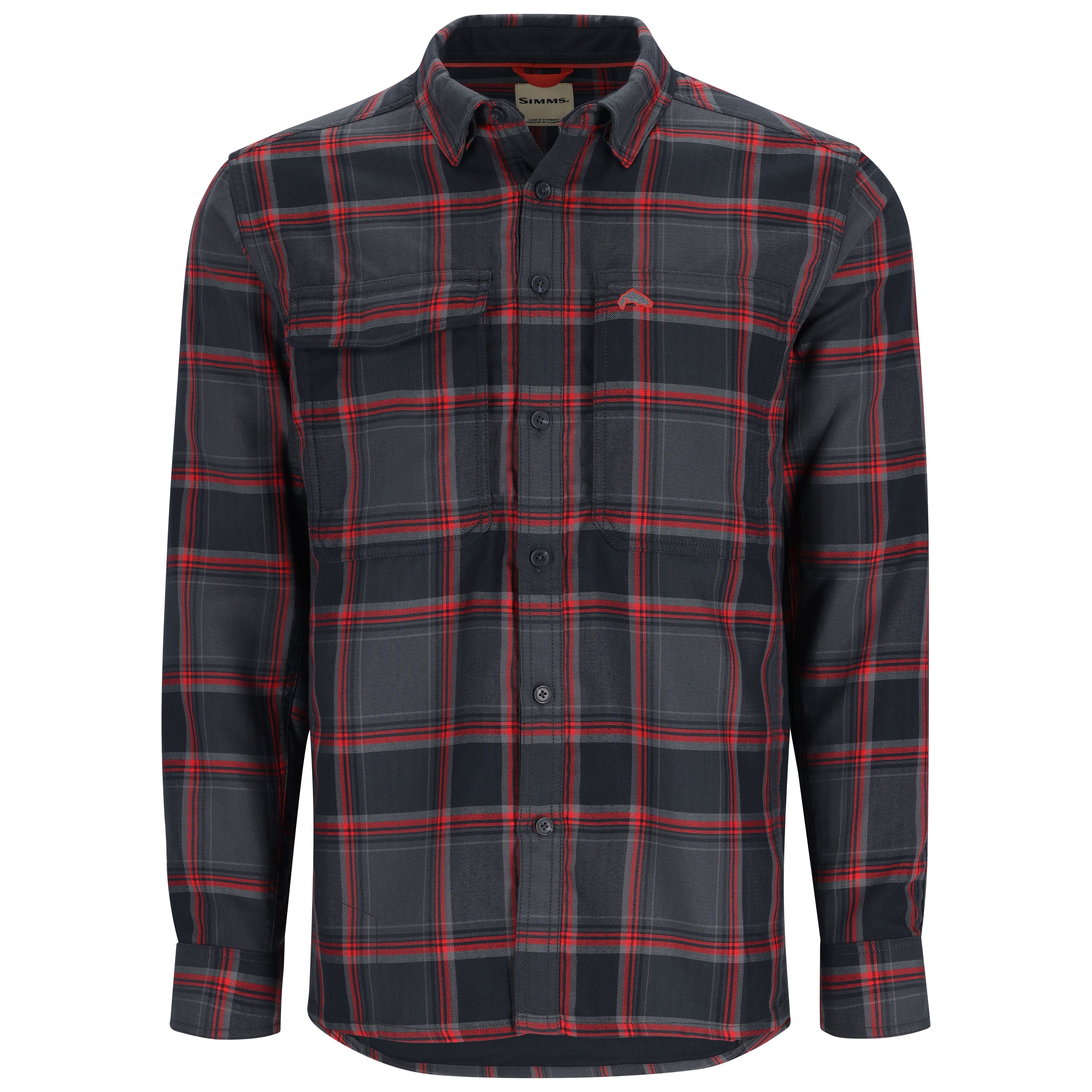 Simms Guide Flannel Long Sleeve Shirt Black / Cutty Red Dimensional Buffalo Image 01