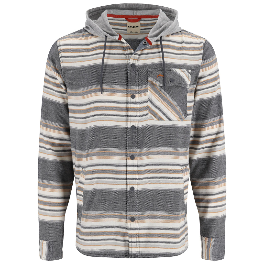 Simms Men's Santee Flannel Hoody Black/Slate Blanket Stripe Image 01