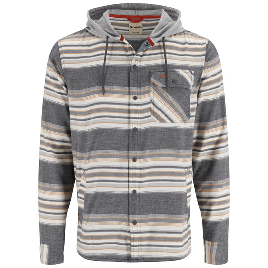 Simms Men's Santee Flannel Hoody Black/Slate Blanket Stripe Image 01