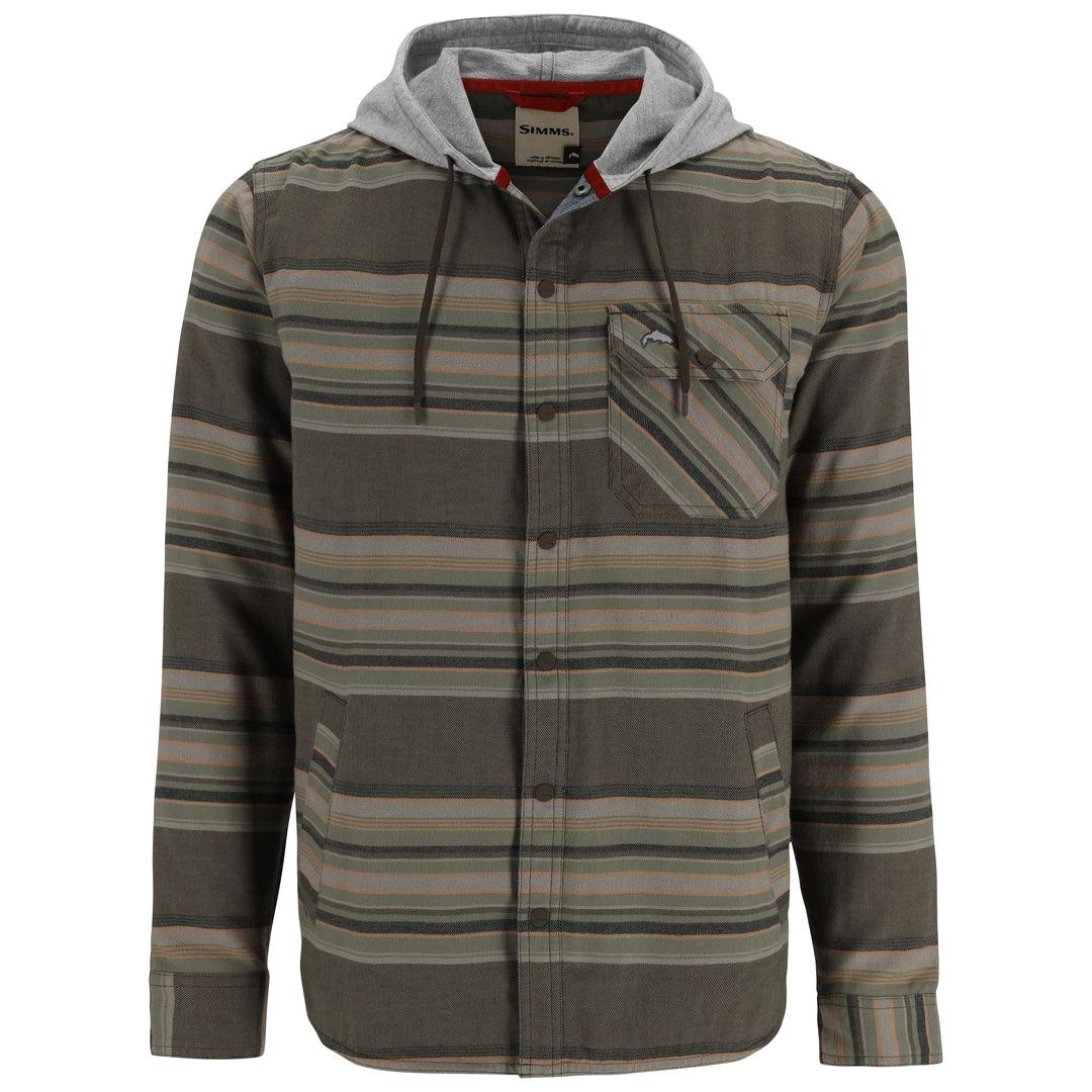 Simms Men's Santee Flannel Hoody Hickory/Dolomite Blanket Stripe Image 01