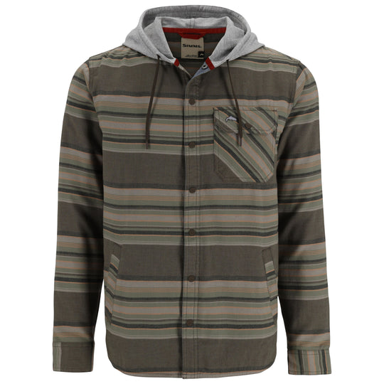 Simms Men's Santee Flannel Hoody Hickory/Dolomite Blanket Stripe Image 01