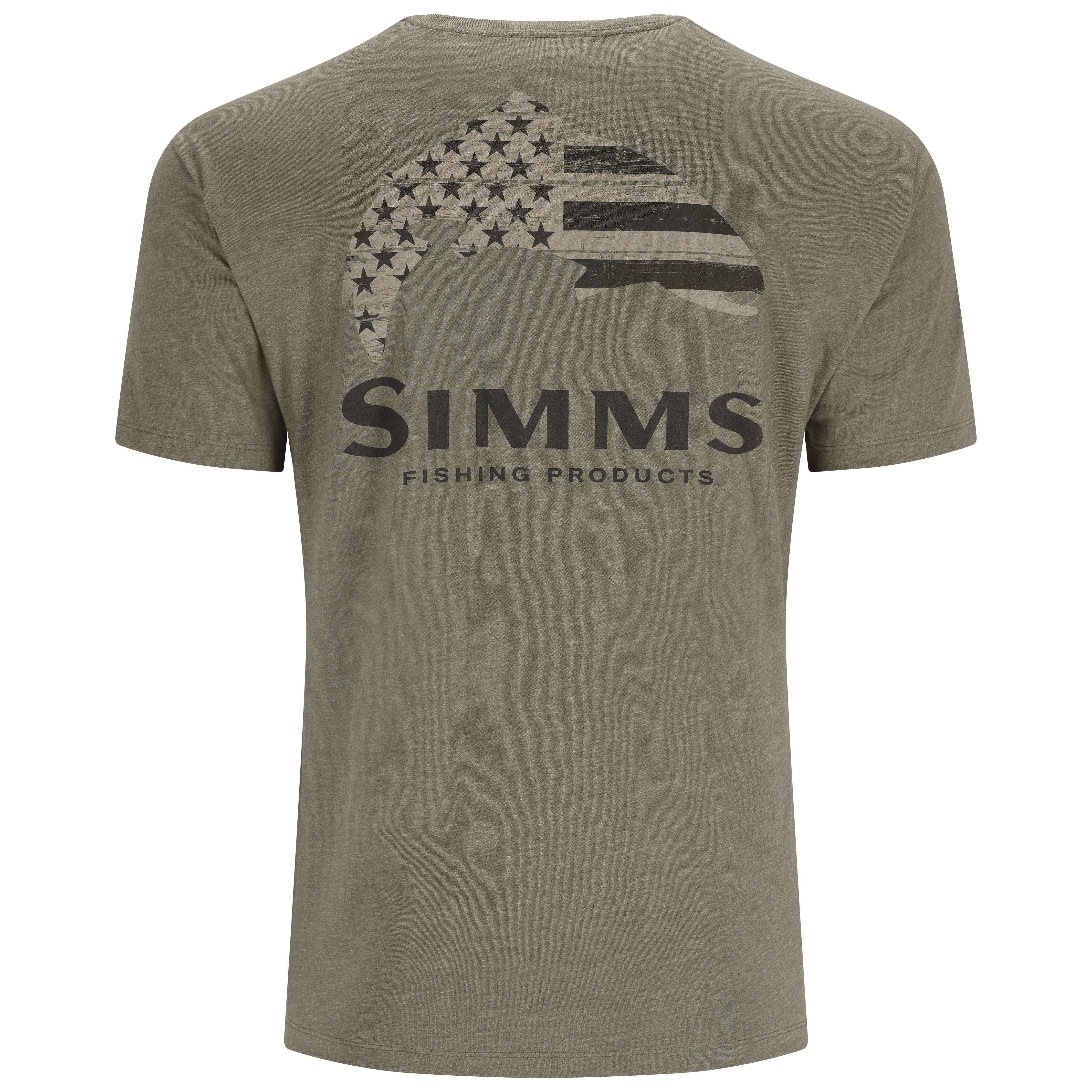 Simms Wooden Flag Trout T-Shirt Military Heather Image 01