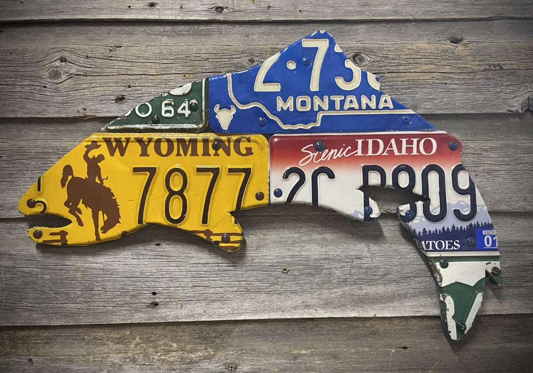 24" Mixed Western State Trout License Plate Art | Tailwaters Fly Fishing