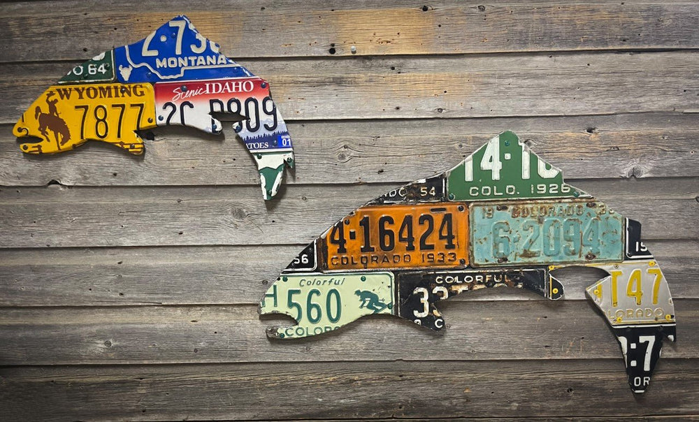 24" Mixed Western State Trout License Plate Art | Tailwaters Fly Fishing