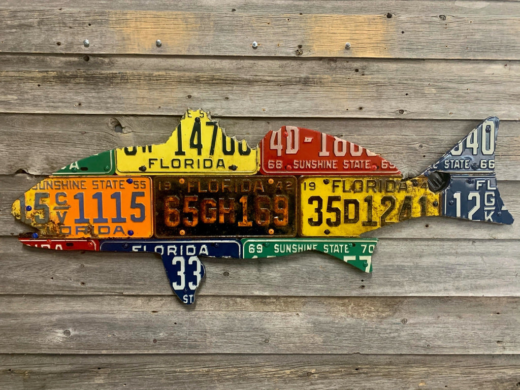 Florida Antique Redfish License Plate Art | Tailwaters Fly Fishing