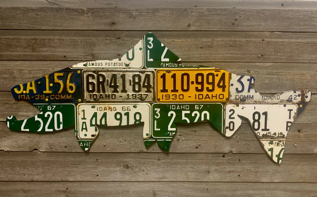 50" Idaho Antique Brown Trout License Plate Art | Tailwaters Fly Fishing