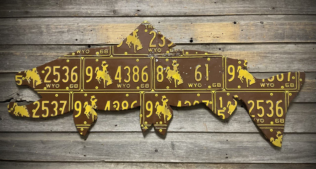 50" - 1968 Wyoming Brown Trout License Plate Art | Tailwaters Fly Fishing