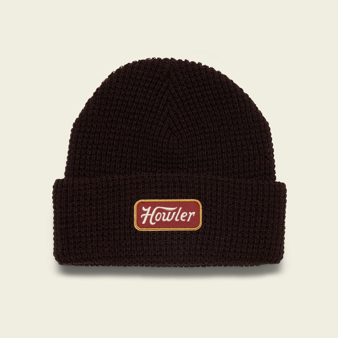 Howler Brothers Hawkeye Beanie, Howler Script Dark Brown, front view