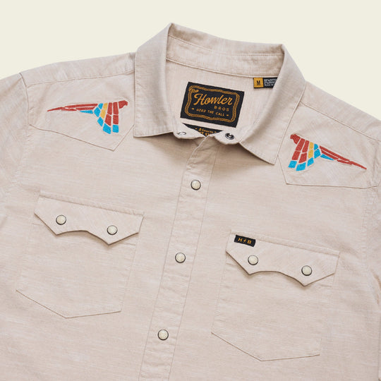 Howler Brothers Crosscut Deluxe Longsleeve, Parrot Patrol : Dune Chambray, front view, view 2