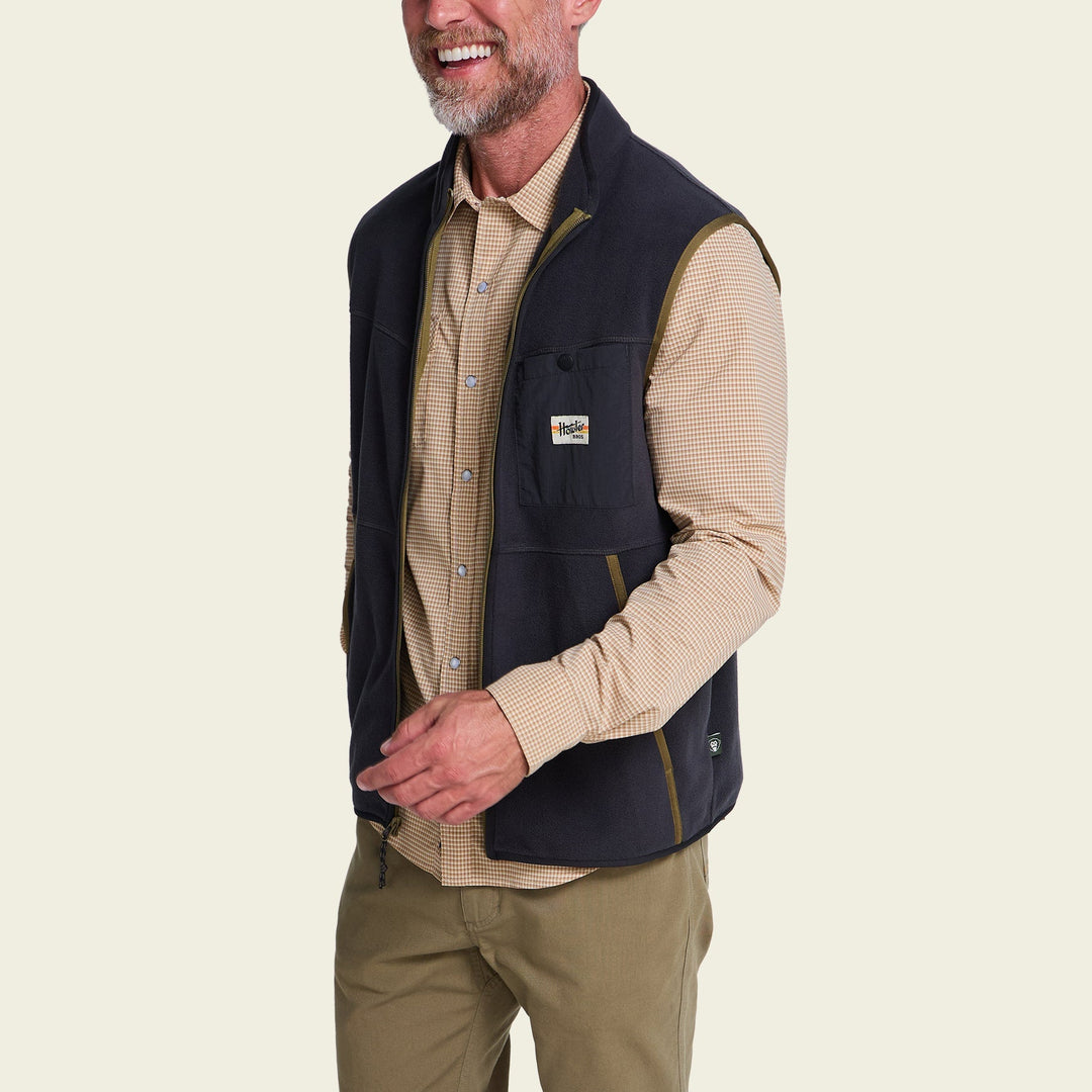 Howler Brothers Free Range Fleece Vest, Carbonite, front view, view 2