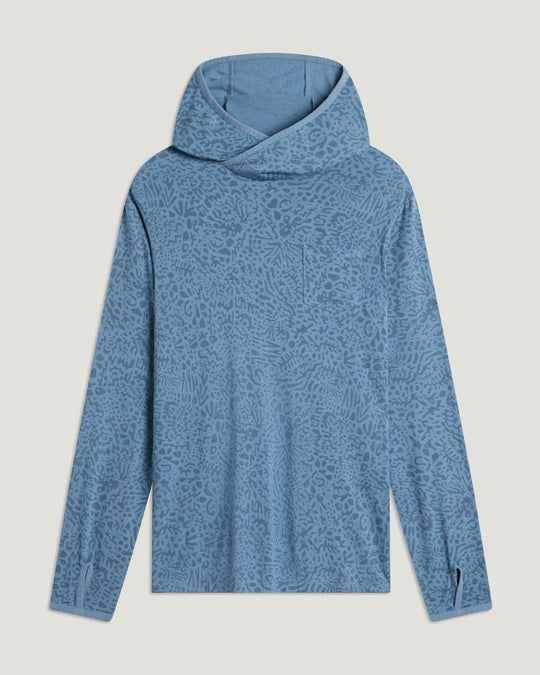 Free Fly Men's Bamboo Lightweight Hoodie, Drifter Print Windward Blue