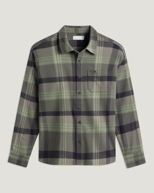 Free Fly Men's Seawool Flannel Shirt, Dark Forest Plaid