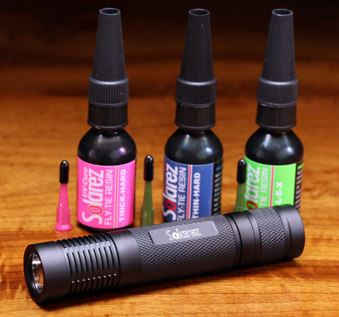 Hareline Solarez PRO Roadie Kit 0.5 ounce assortment with UVA Flashlight | Tailwaters Fly Fishing