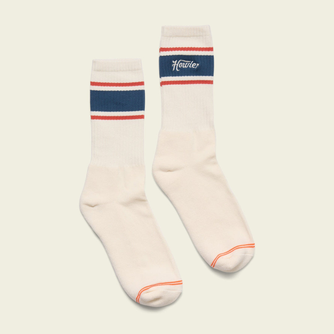 Howler Brothers Socks: Howler Script, White, front view, view 2