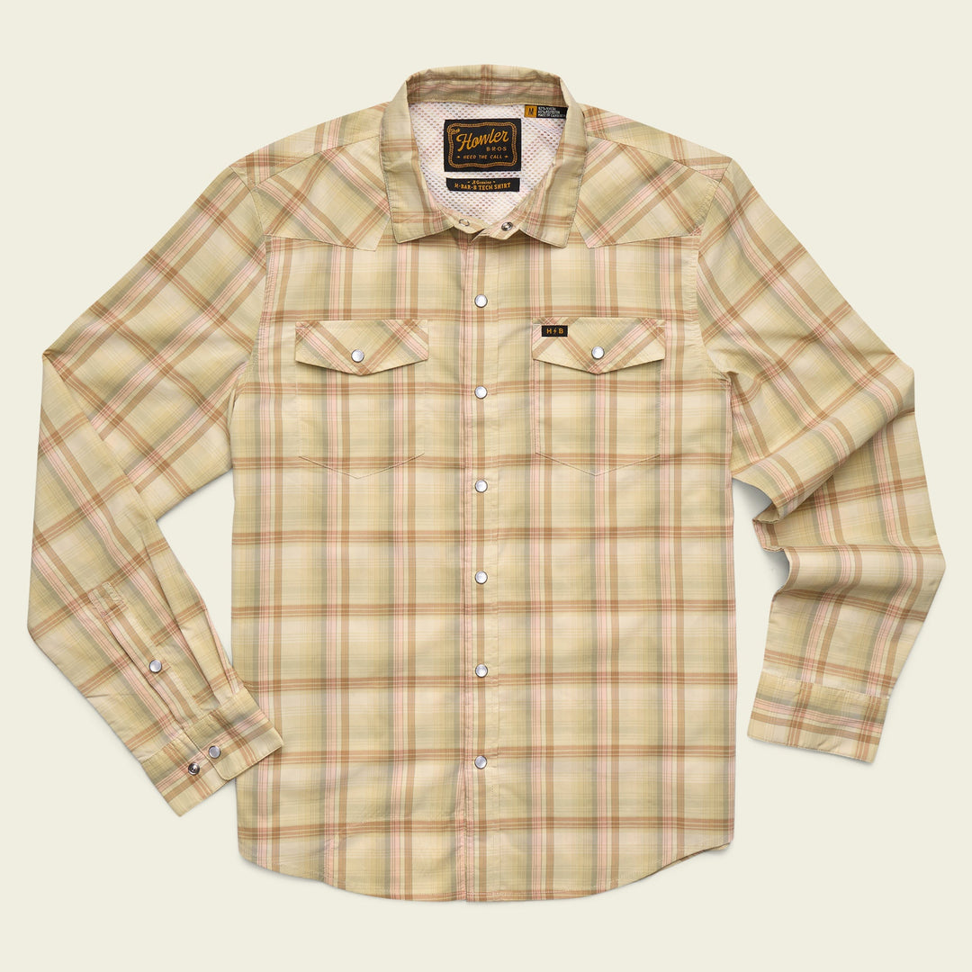 Howler Brothers H Bar B Tech Longsleeve, Isley Plaid : Hemp, front view