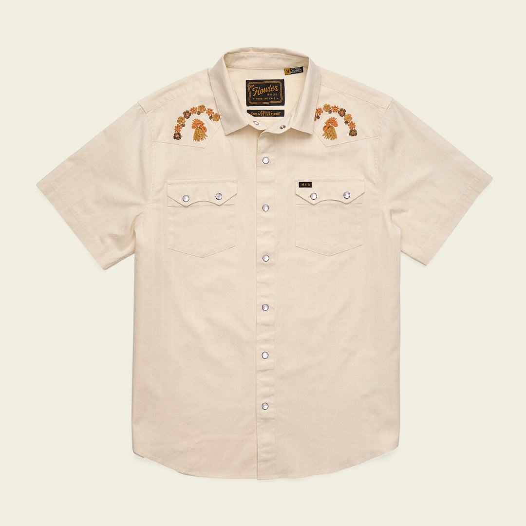 Howler Brothers Crosscut Deluxe Snapshirt, Fowl Play : Off White Dobby, front view