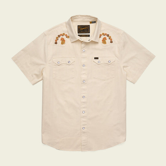Howler Brothers Crosscut Deluxe Snapshirt, Fowl Play : Off White Dobby, front view