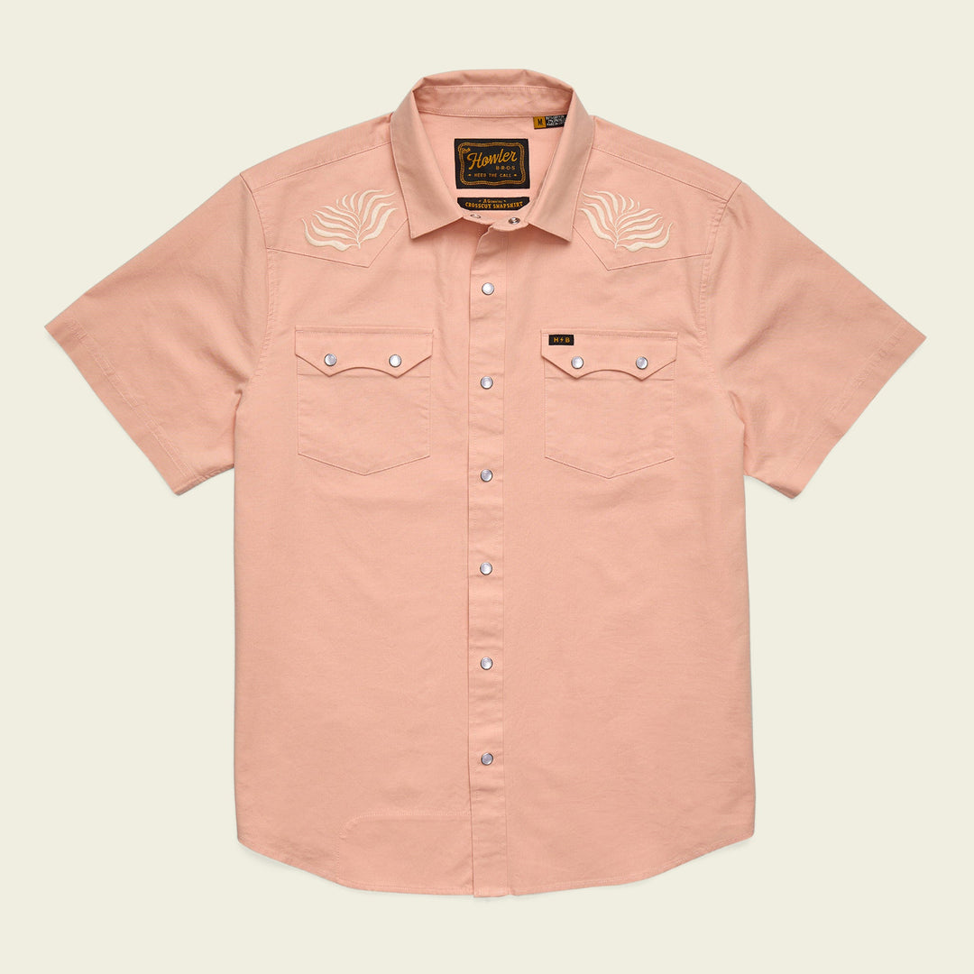 Howler Brothers Crosscut Deluxe Snapshirt, Seagrass : Coral Oxford, front view