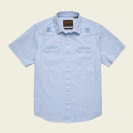 Howler Brothers Crosscut Deluxe Snapshirt, Surfbird : Sky Oxford Dobby, front view