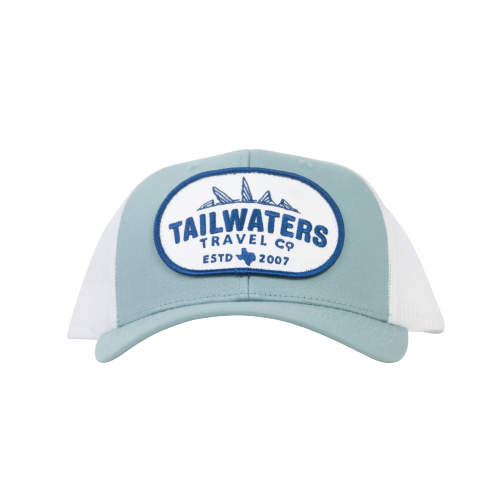 Tailwaters Fly Fishing Blue Travel Trucker Hat