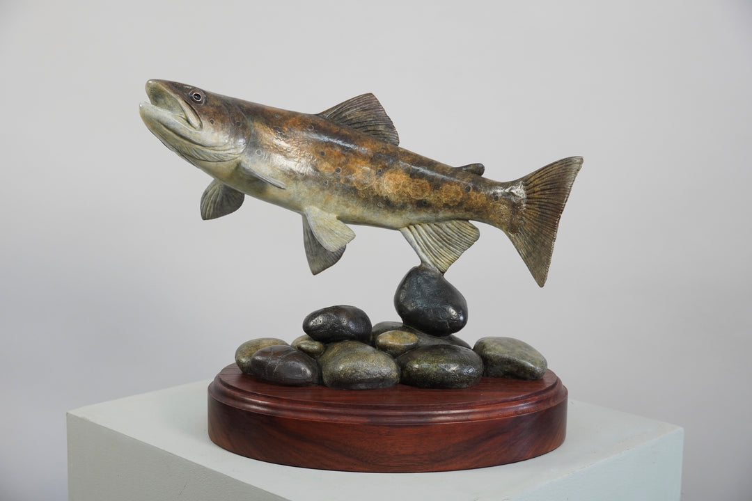 Chris Bladen Trout Over Pebble Bed Bronze Sculpture | Tailwaters Fly Fishing