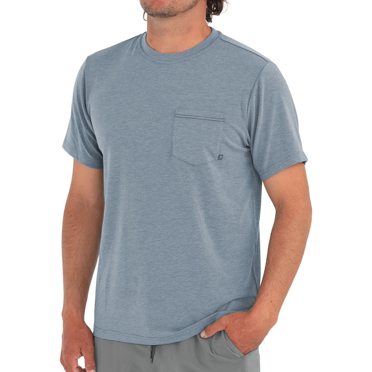 Free Fly Bamboo Flex Pocket Tee Heather Blue Dusk Image 1