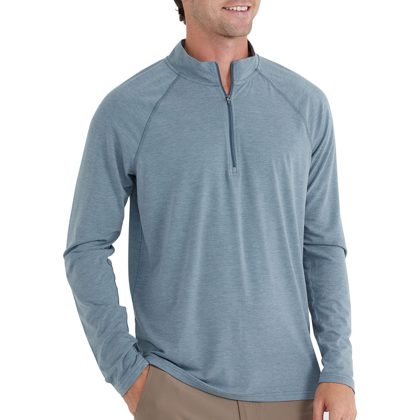 Free Fly Bamboo Flex Quarter Zip Heather Blue Current Image 1