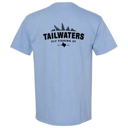 Tailwaters Fly Fishing Tails Logo Short Sleeve T-Shirt Washed Denim Image 01