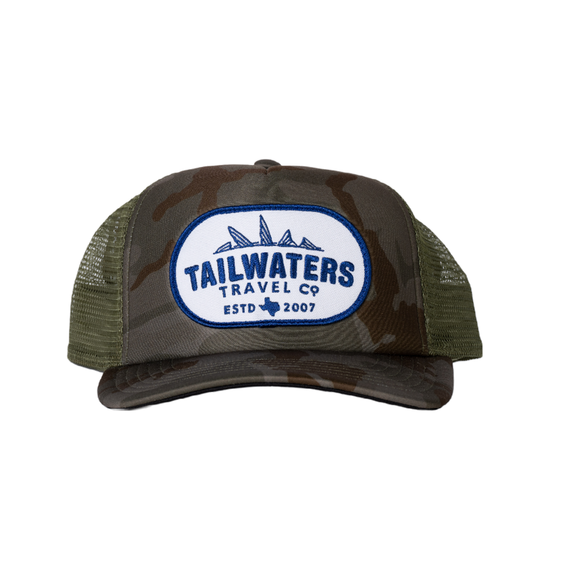 Tailwaters Fly Fishing Blue Travel Foam Trucker Hat